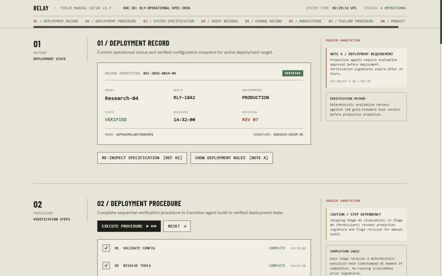 Desktop review frame for RELAY — AI Agent Deployment & Operations Platform