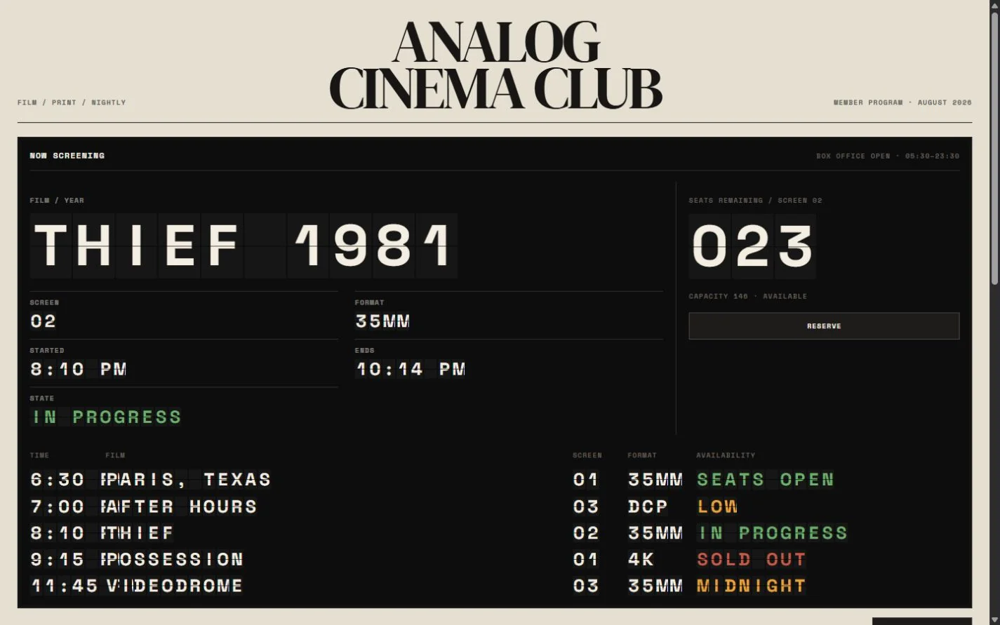 Desktop review frame for Analog Cinema Club