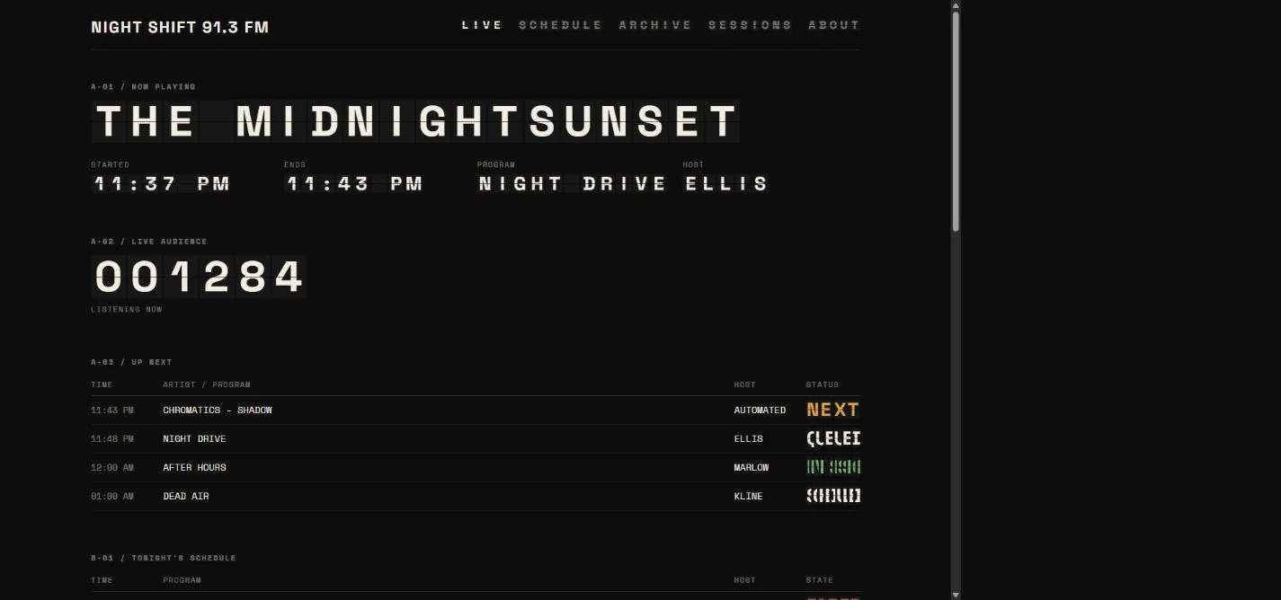 Desktop review frame for NIGHT SHIFT 91.3 FM