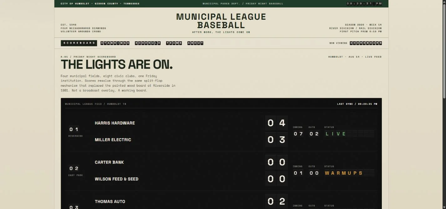 Desktop review frame for Municipal League Baseball — Humboldt, Tennessee