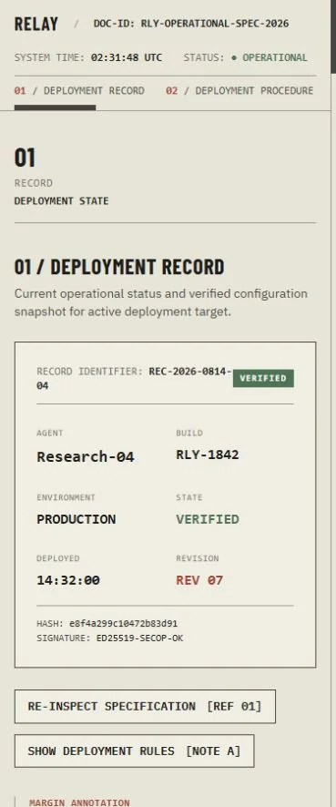 Mobile benchmark review frame for RELAY — AI Agent Deployment & Operations Platform