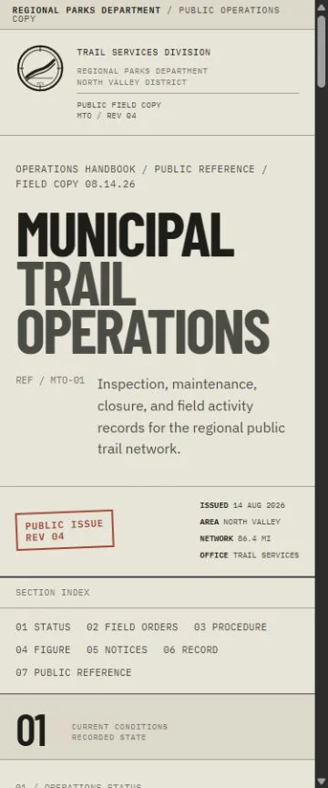 Mobile benchmark review frame for Municipal Trail Operations