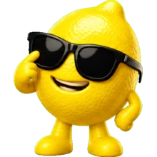 Lemmy the lemon mascot pointing, wearing black sunglasses