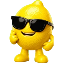 Lemmy the lemon mascot thinking, wearing black sunglasses