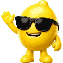 Lemmy the lemon mascot waving hello, wearing black sunglasses