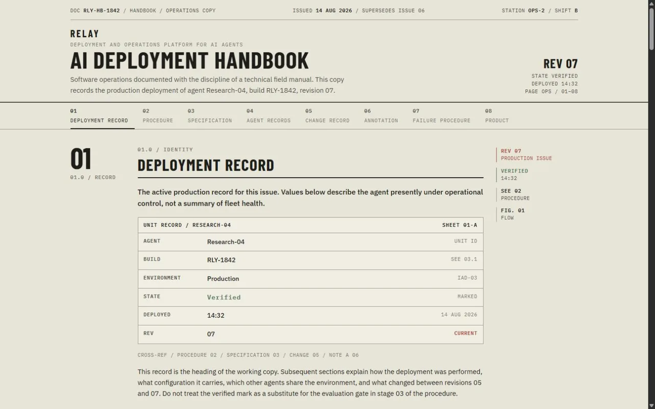 Desktop RELAY AI deployment handbook using Field Manual procedural document language