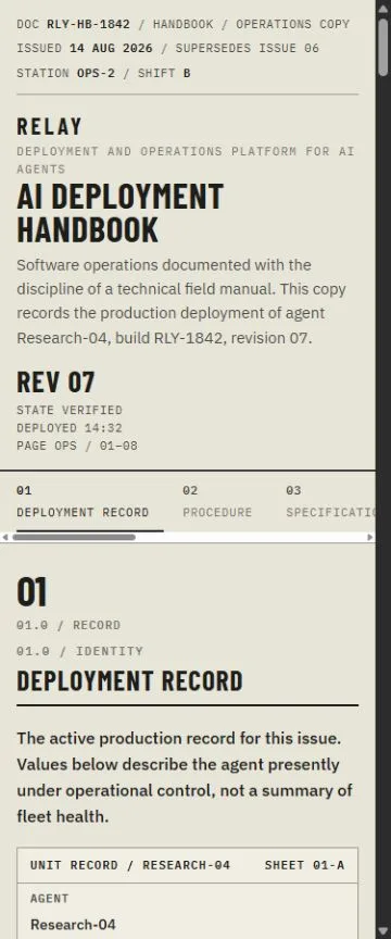 Mobile RELAY AI deployment handbook preserving recorded state and procedural hierarchy