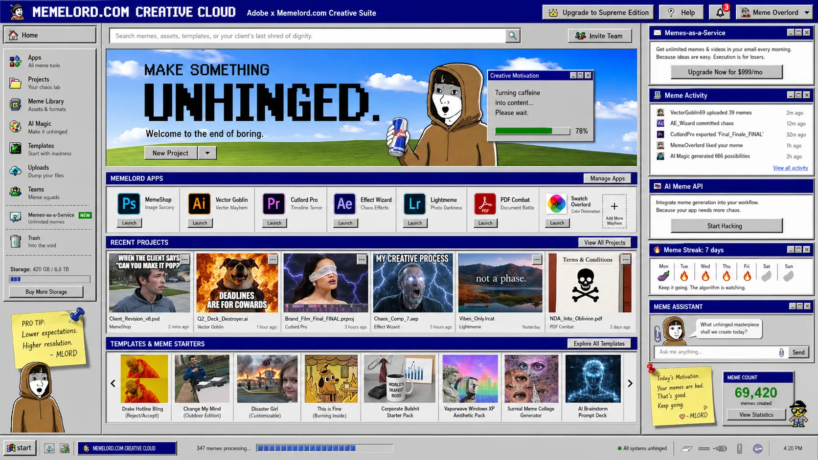 Meme Creative Suite from the Lemonteed What If series