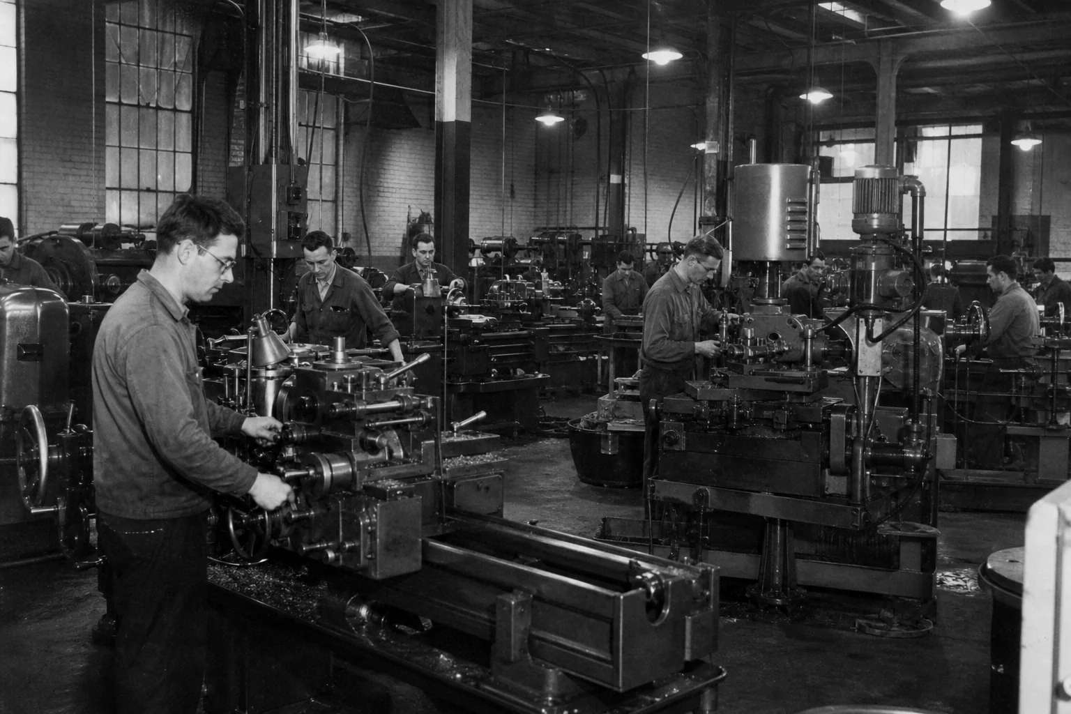 Archival photograph of a factory floor