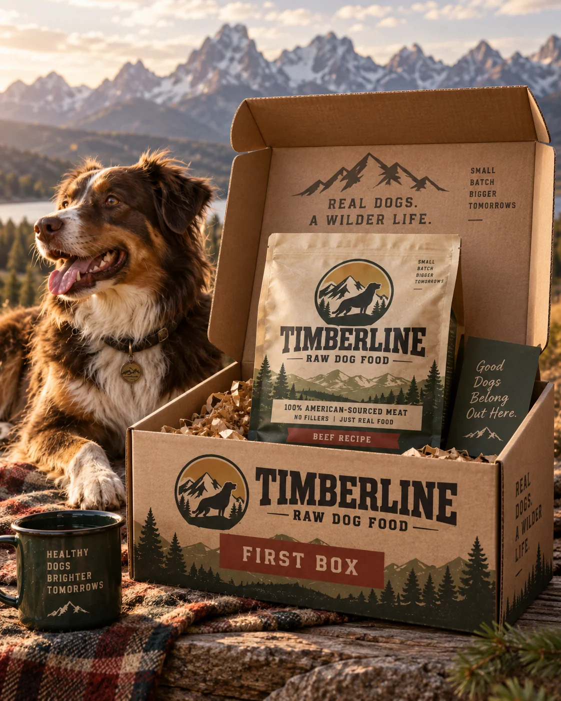 Timberline First Box concept starter kit with branded pouch