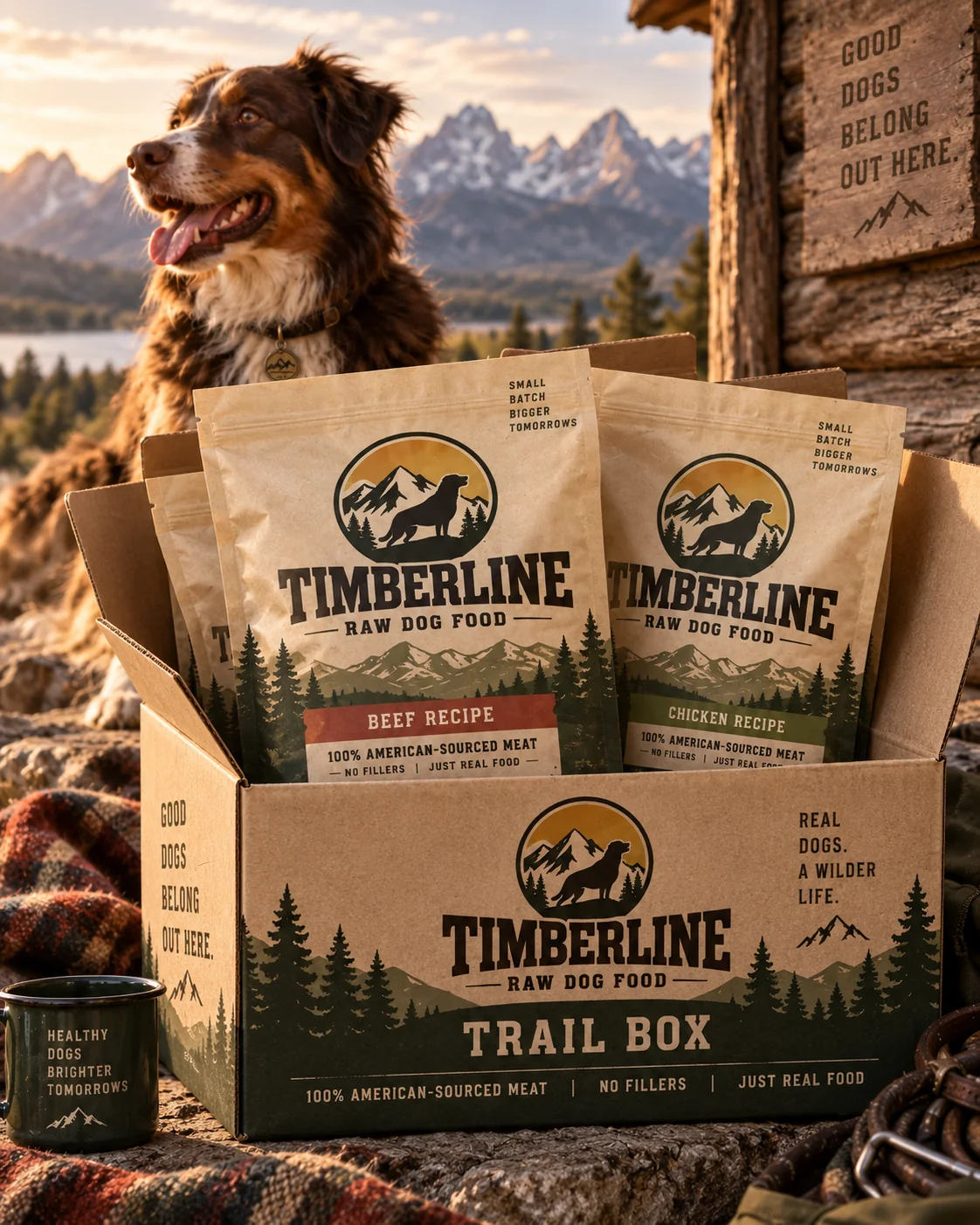 Timberline Trail Box concept with multiple raw dog food pouches