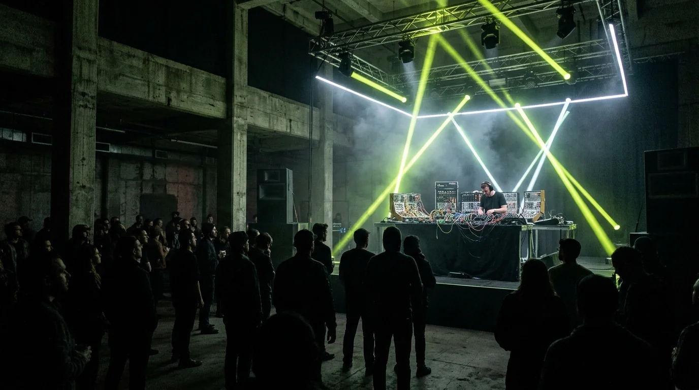 Atmospheric brutalist acoustic room in Detroit for SIGNAL/26 electronic music festival