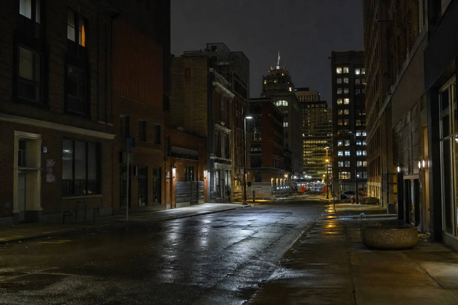 Night street in Detroit, Michigan