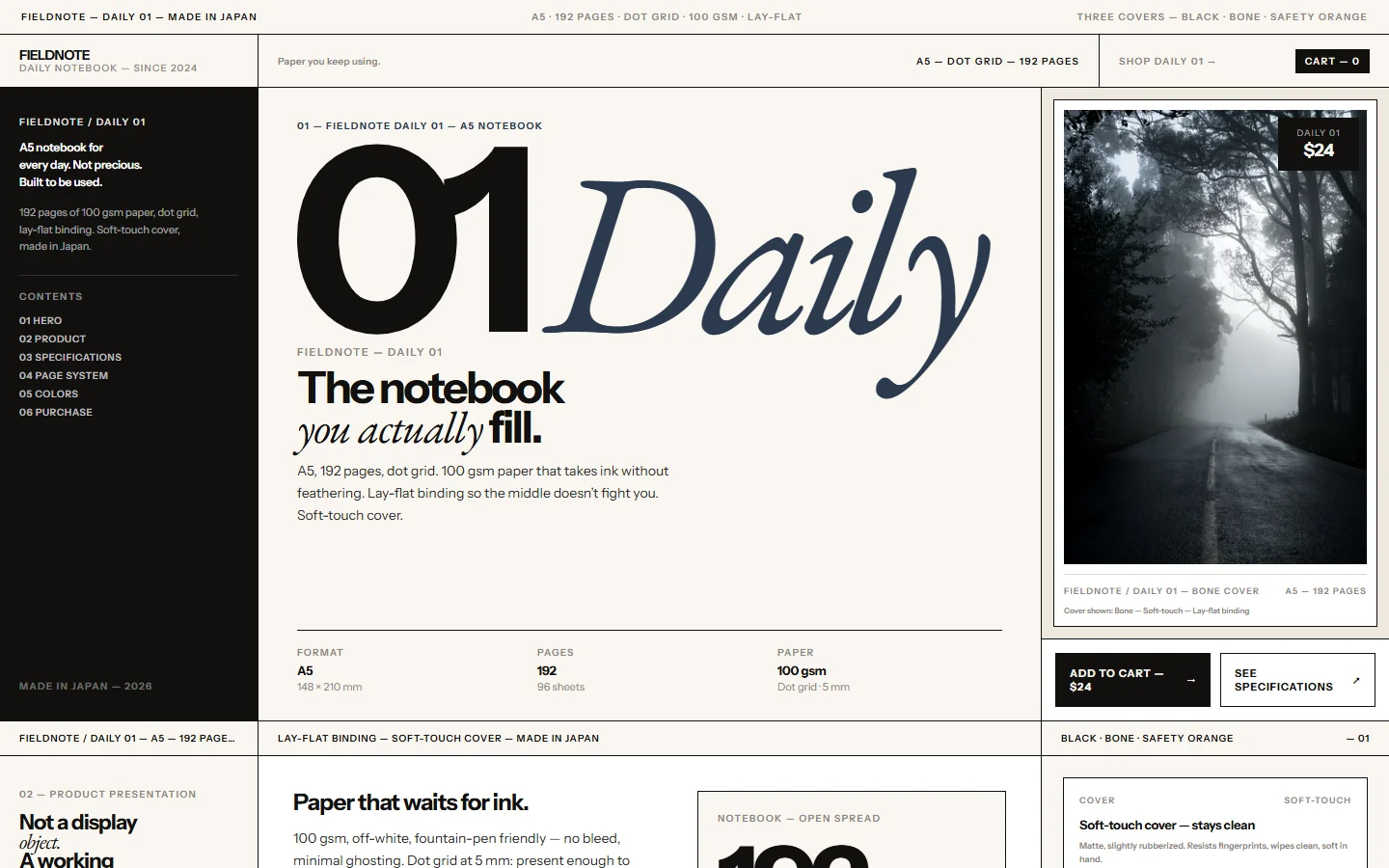 Screenshot of FIELDNOTE / DAILY 01
